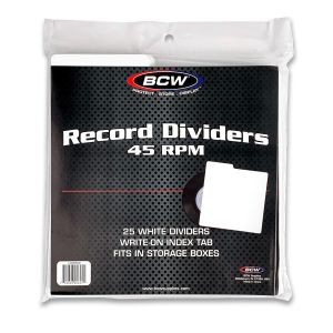 BCW 45-RPM Record Dividers. 25 per pack. White. Write on tabs
