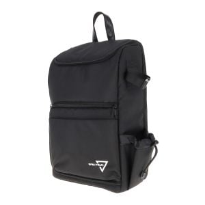 Black Spectrum TCG Backpack, featuring a zippered main compartment and top compartment, a front pocket, a side playmat holder with a drawstring closure, and the Spectrum logo in white at the bottom corner