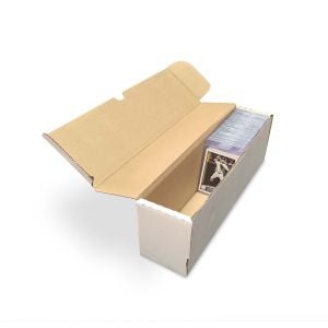 BCW 14 inch semi-rigid number 1 storage box partially filled with card holders