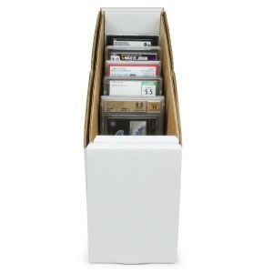 BCW super vault card storage box partially filled with graded cards