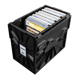 Open BCW graded comic book bin with graded comics inside