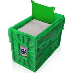 Open BCW comic book short bin with comics, lid up
