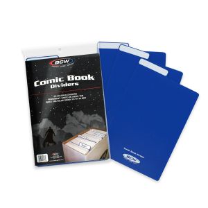 BCW Comic Book Dividers -Blue, packaging  with a few dividers fanned out 