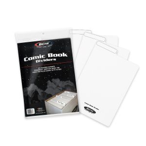 BCW Comic Book Dividers -White, packaging  with a few dividers fanned out 