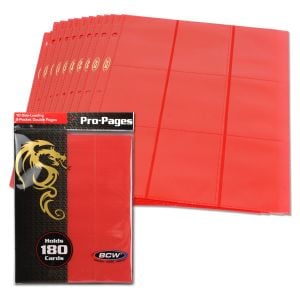 Pack of BCW red 18-pocket pages over spread of several pages