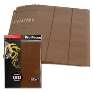 Pack of BCW brown 18-pocket pages over spread of several pages
