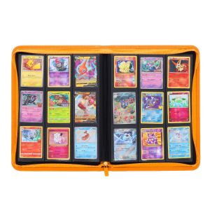 BCW Z-Folio 9-Pocket Album - Orange, inside view of middle fold of binder, full of pokemon cards to showcase it's storage capabilities 